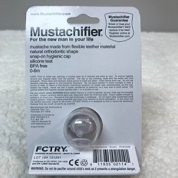 FCTRY Hipster Kids "The Gentleman" Mustache Pacifier - Picture 3 of 3